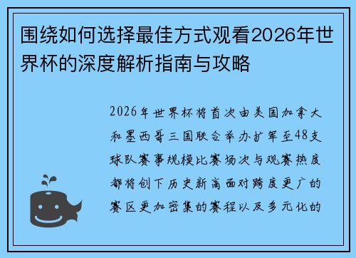 围绕如何选择最佳方式观看2026年世界杯的深度解析指南与攻略